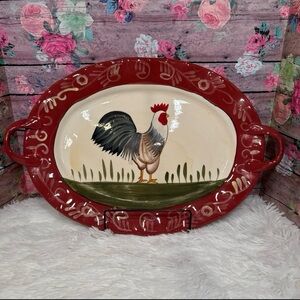 Rooster Platter- Hand Painted Rustic